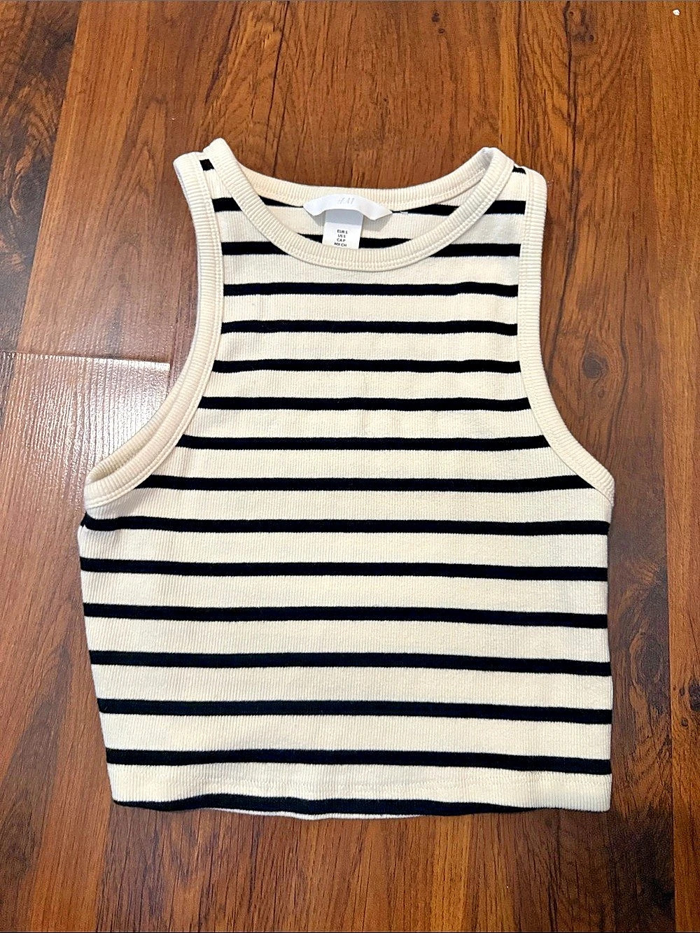 H&M Ribbed Crop Top Striped Tank Cream & Black Small Like New
